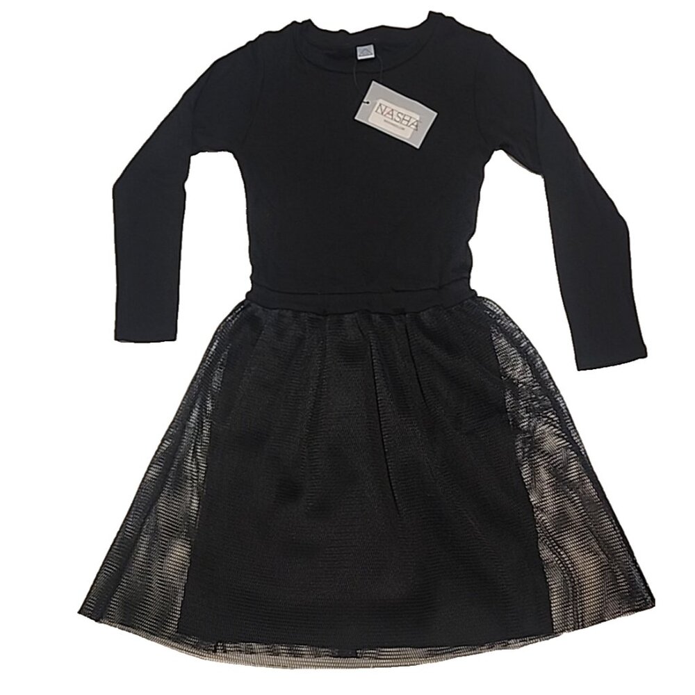 NASHA size 10 - 12 Girls black long sleeve formal party Dress cotton mesh skirt